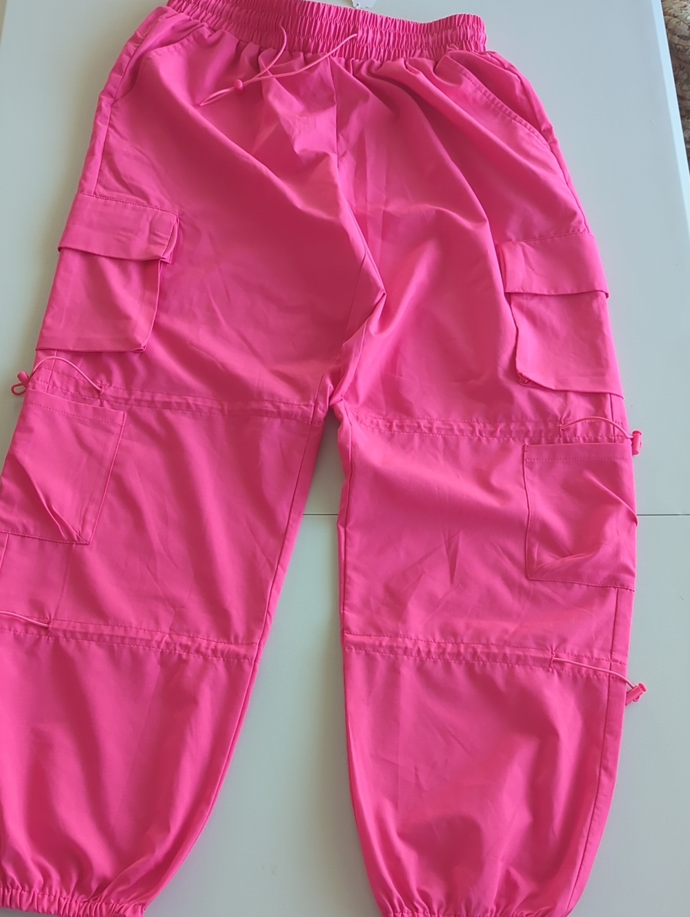 Neon Pink Cargo Jogger Pants with Elastic Waist